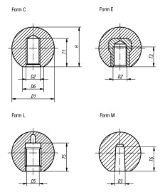GAŁKI KULISTE DIN319 M6/16 Forma C (opak.10 sztuk)