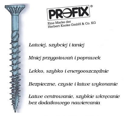 Wkręty do drewna PROFIX-RF 4,5x45 oc.żółty (opak.1000 sztuk)